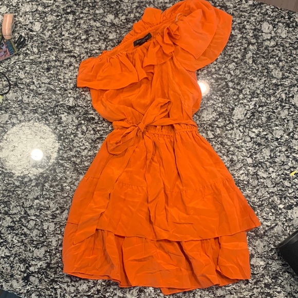 Guess by Marciano - Silk one shoulder Orange tiered short dress, gently used. - Picture 1 of 2
